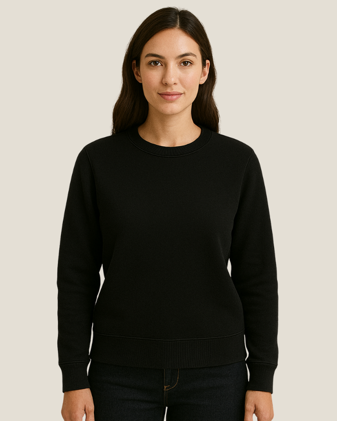 Blusa Moletom felpado 3 cabos fechada gola careca adulto Preto