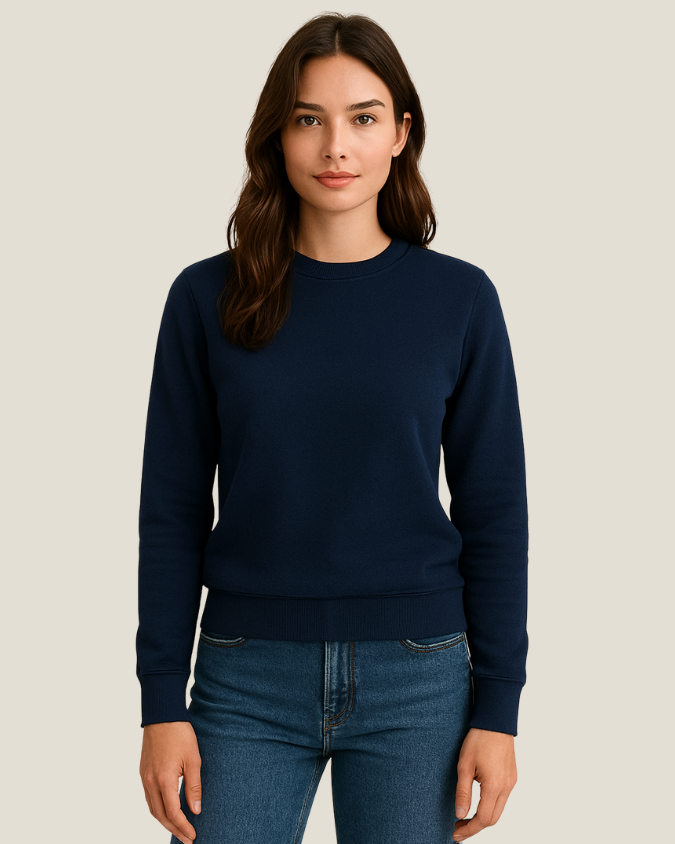 Blusa Moletom felpado 3 cabos fechada gola careca adulto Azul Marinho - Imagem 2