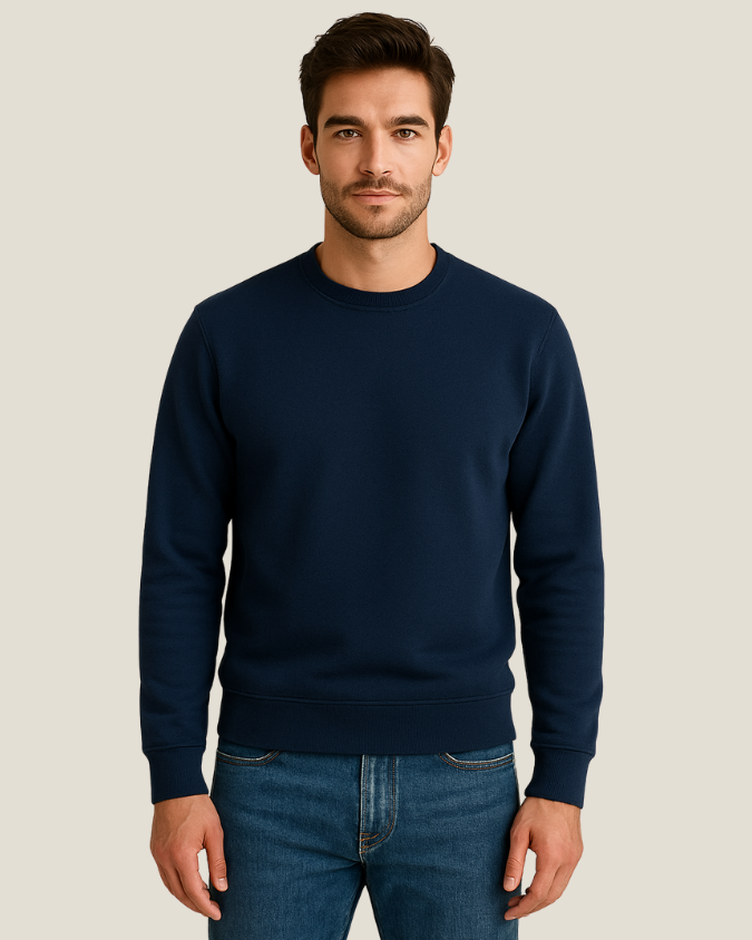 Blusa Moletom felpado 3 cabos fechada gola careca adulto Azul Marinho