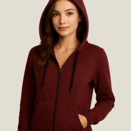 Blusa Moletom felpado 3 cabos aberta canguru com capuz adulto Vermelho Bordo