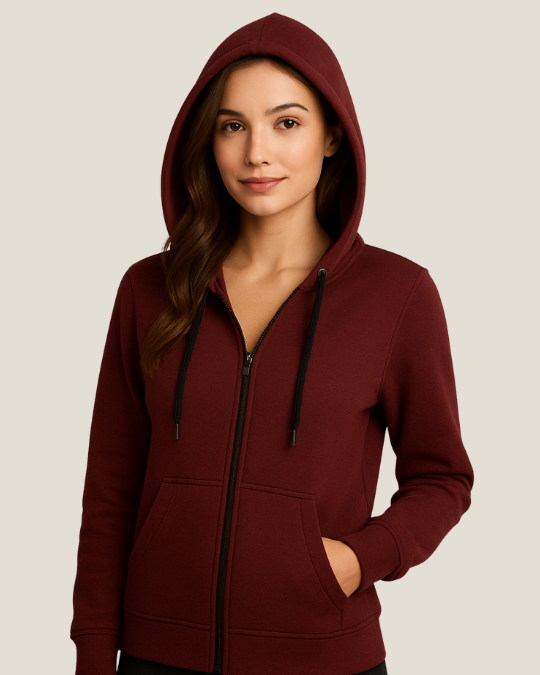Blusa Moletom felpado 3 cabos aberta canguru com capuz adulto Vermelho Bordo