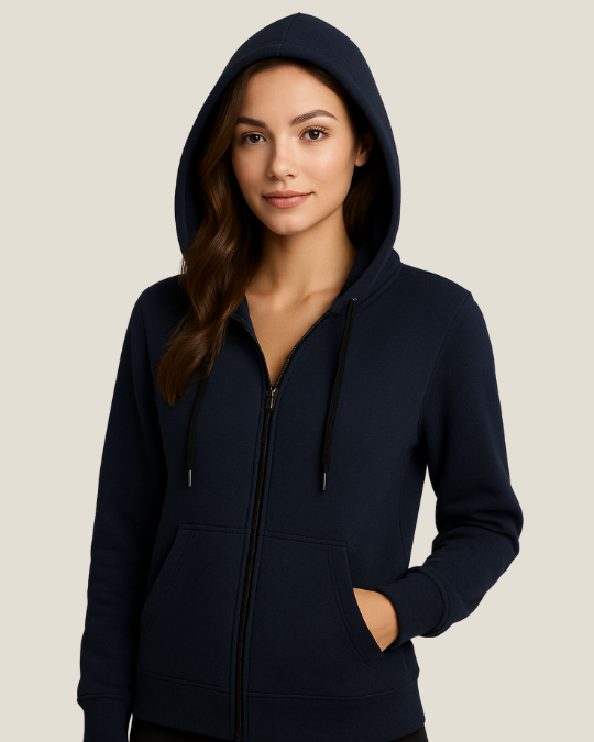 Blusa Moletom felpado 3 cabos aberta canguru com capuz adulto Azul Marinho