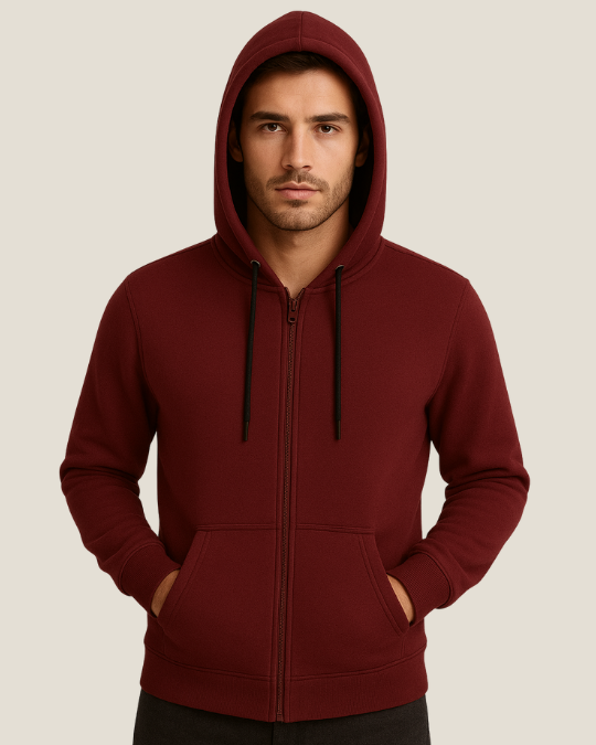 Blusa Moletom felpado 3 cabos aberta canguru com capuz adulto Vermelho Bordo - Imagem 2