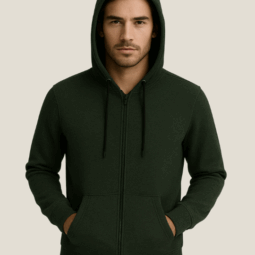 Blusa Moletom felpado 3 cabos aberta canguru com capuz adulto Verde escuro