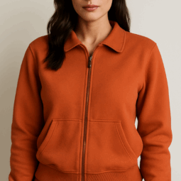 Blusa Moletom 2 cabos aberta canguru colarinho Laranja