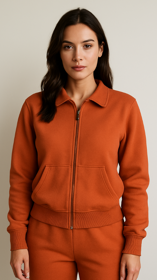 Blusa Moletom 2 cabos aberta canguru colarinho Laranja