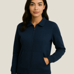 Blusa Moletom felpado 3 cabos aberta canguru com colarinho adulto Azul Profundo
