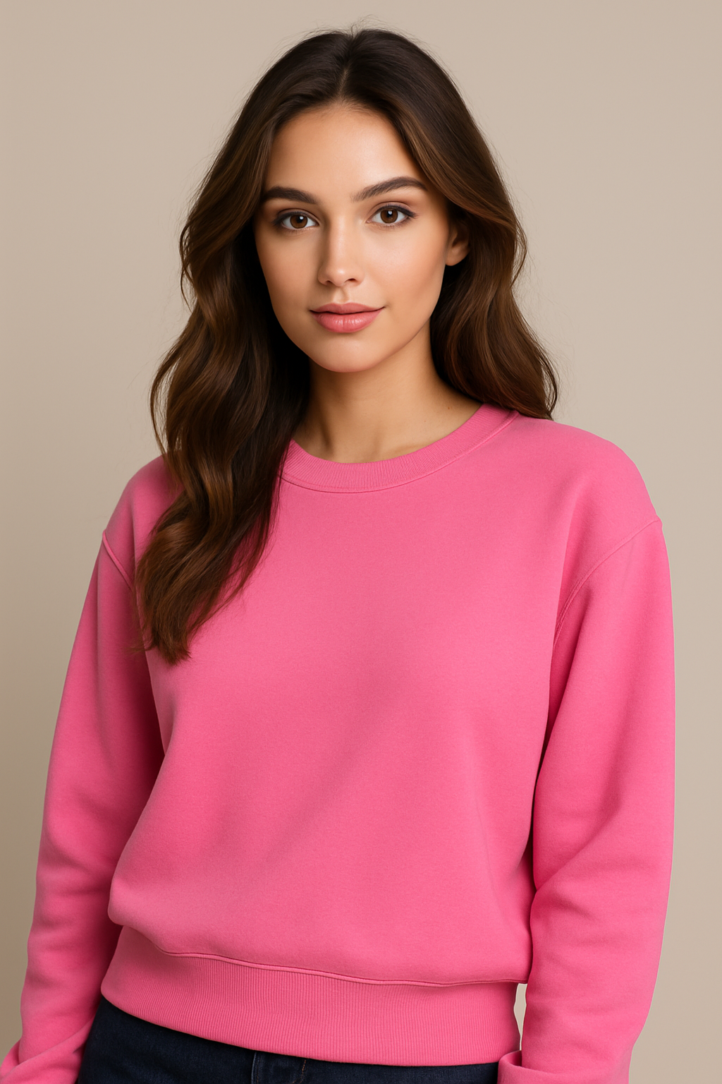 Blusa Moletom felpado 3 cabos fechada sem bolso gola careca adulto Rosa Maravilha